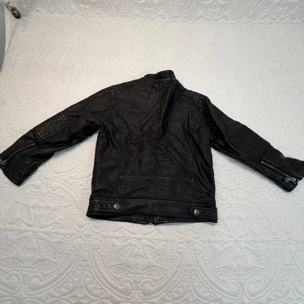 LJYH Kids Black Faux Leather Moto Biker Jacket Size 4-5 Years 110cm